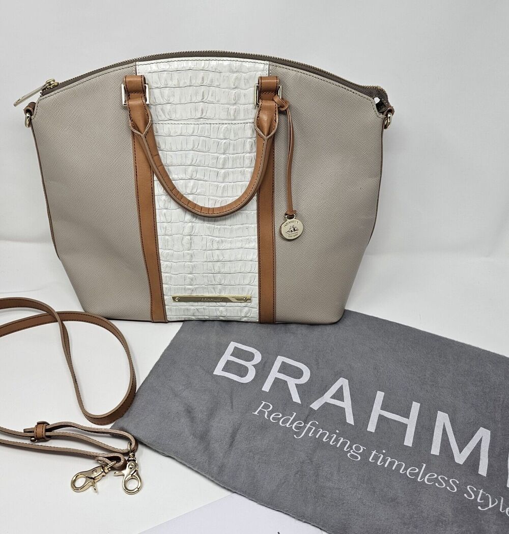 Brahmin Large Duxbury Satchel Bag in Macaroon Lady Vineyard Croc